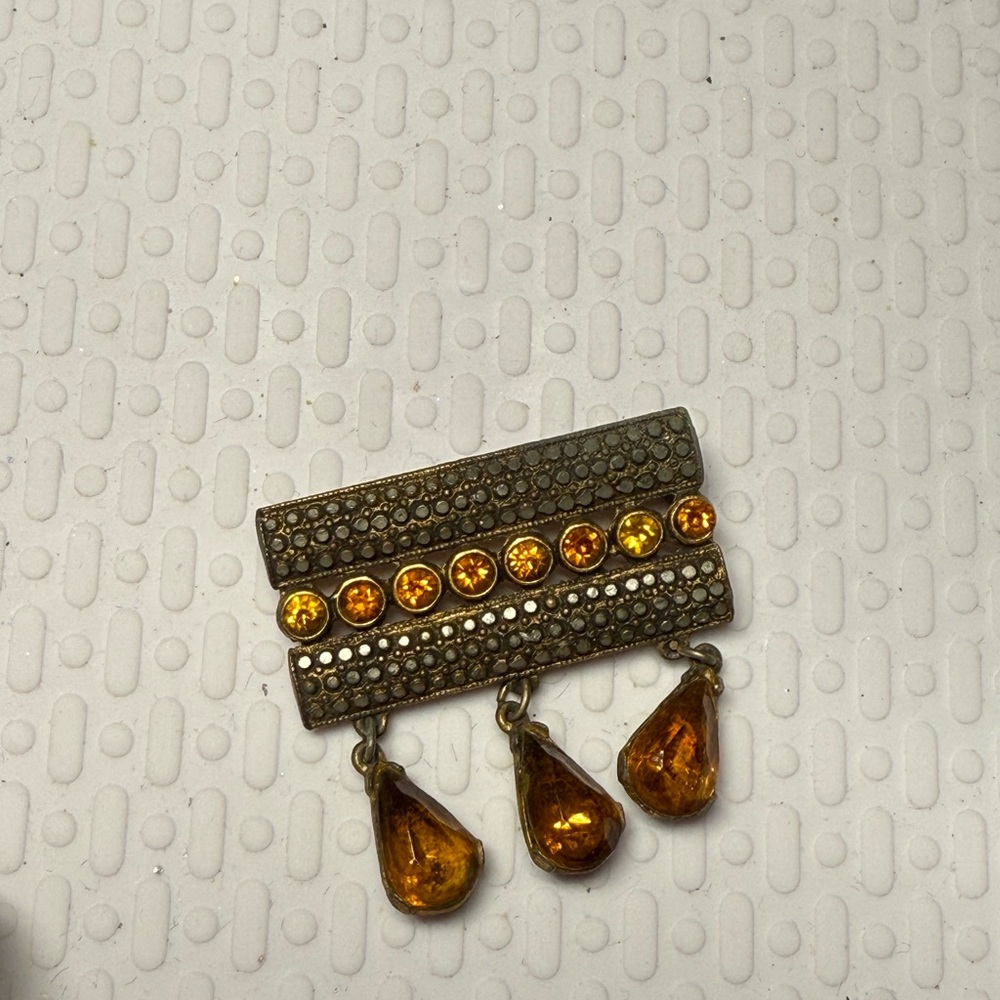 49.) Vintage Style Brooch with Amber Accents